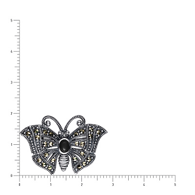 Срібна брошка «Метелик» з оніксом  (арт. 7405/116мрко)