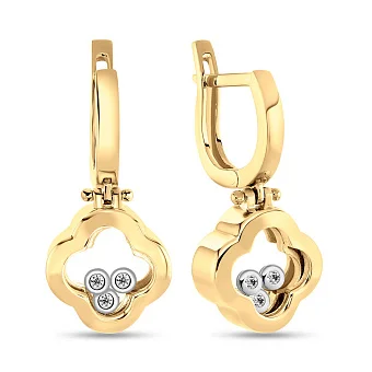 Сережки-підвіски з жовтого золота з фіанітами (арт. 104804ж)