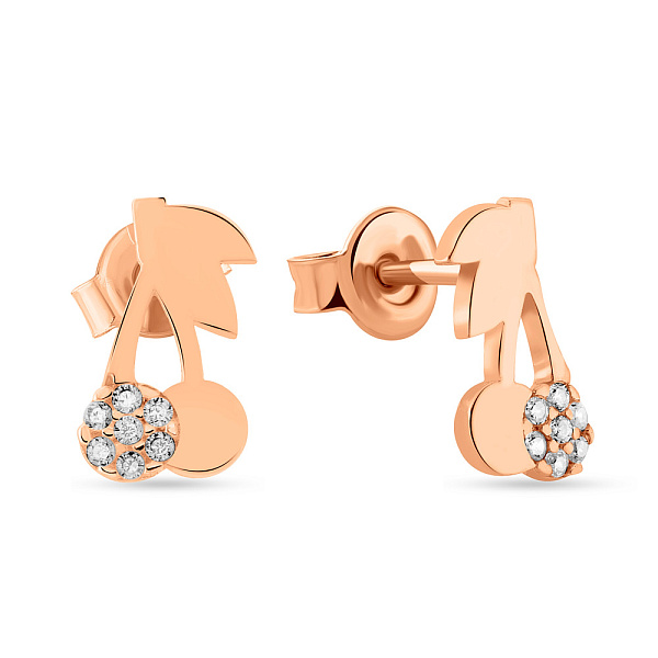 Золоті сережки-пусети "Вишеньки" з фіанітами  (арт. 108816) – зображення 1