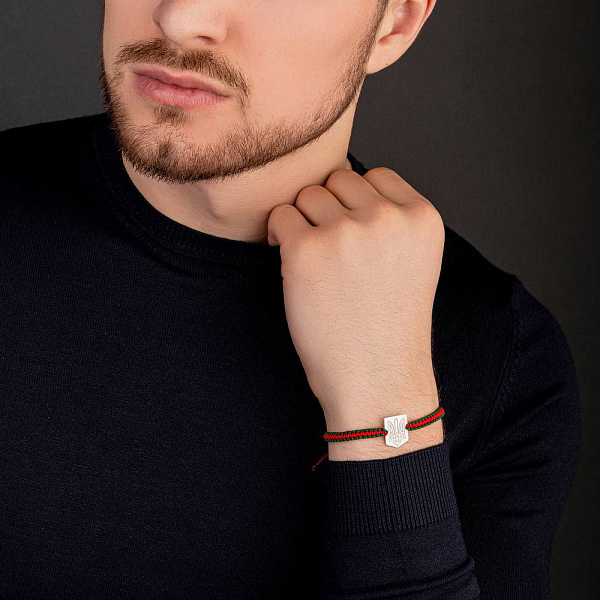 Браслет на нитці Тризуб зі срібною вставкою (арт. Х340075кз) – зображення 3