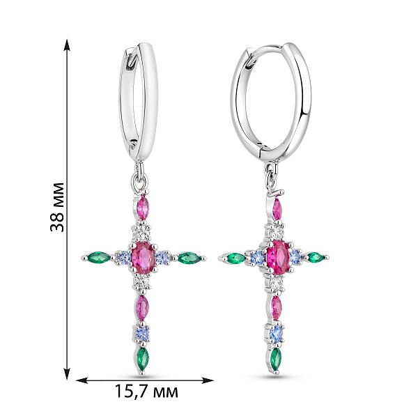 Срібні сережки-конго з хрестиком (арт. 7502/10224/15ацв) – зображення 2