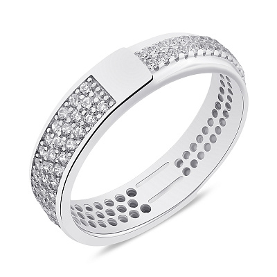 Двухстороннее кольцо из серебра с россыпью фианитов (арт. 7501/КК2Ф/2055-17,5)