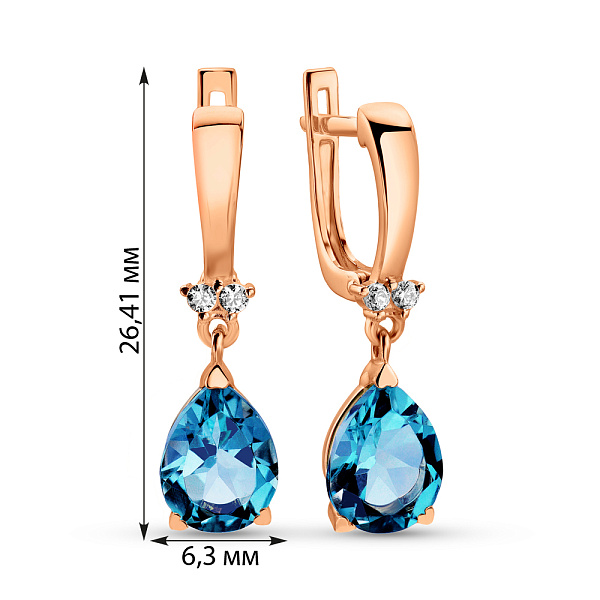 Золотые серьги с подвесками с топазом лондон (арт. 111154Пл) – изображение 2