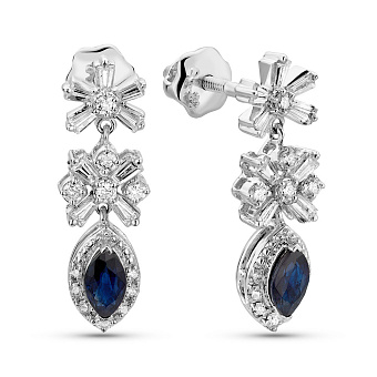 Фото Золотые пусеты с сапфирами и бриллиантами (арт. С341652030бс)