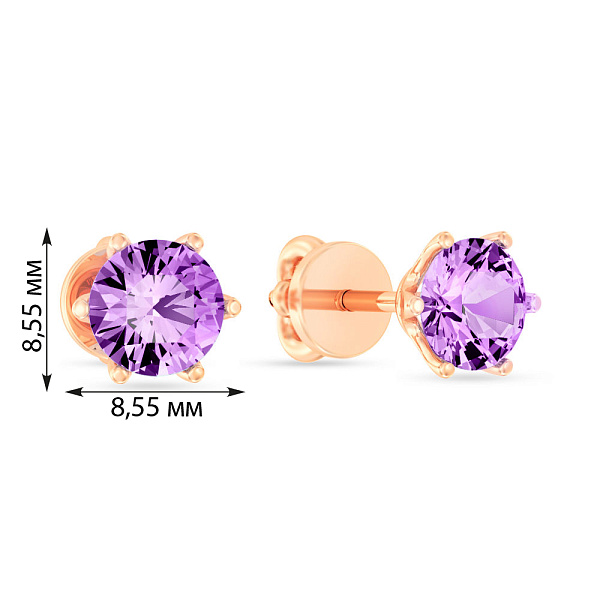 Золоті сережки пусети з аметистом (арт. 110341Па) – зображення 7