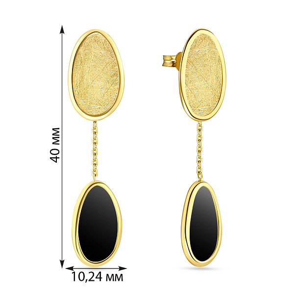 Золотые пусеты Diva с ониксом (арт. 107598жо) – изображение 2