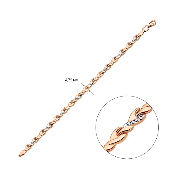 Золотий браслет в червоному кольорі металу з родіюванням (арт. 327032р) – зображення 2