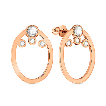 Фото Сережки-пусеты из красного золота с фианитами (арт. 109599)