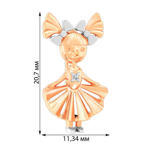 Золотая брошь «Девочка» с фианитом (арт. 360079) – изображение 3