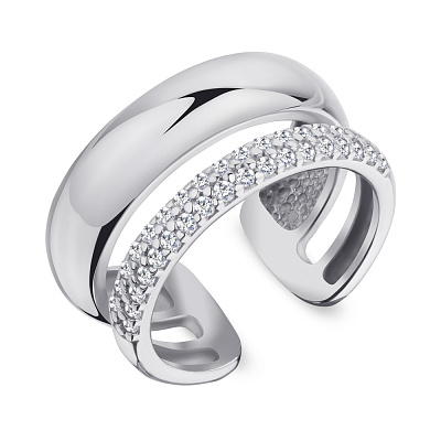 Двойное безразмерное кольцо из серебра с фианитами (арт. 7501/19223р)