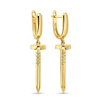 Золоті сережки-підвіски «Цвяхи» в жовтому кольорі металу (арт. 108698ж)