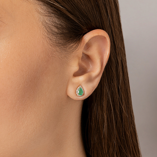 Золотые пусеты с изумрудом и бриллиантами (арт. Т011235и) – изображение 2