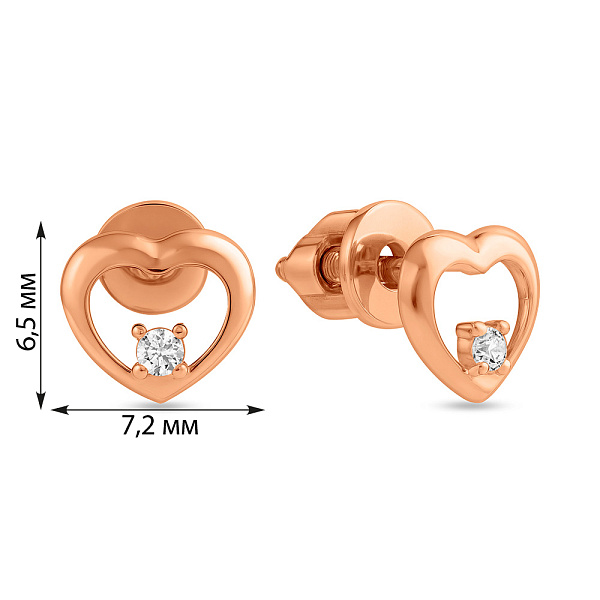 Золоті сережки пусети Серденька з фіанітами (арт. 110596) – зображення 3