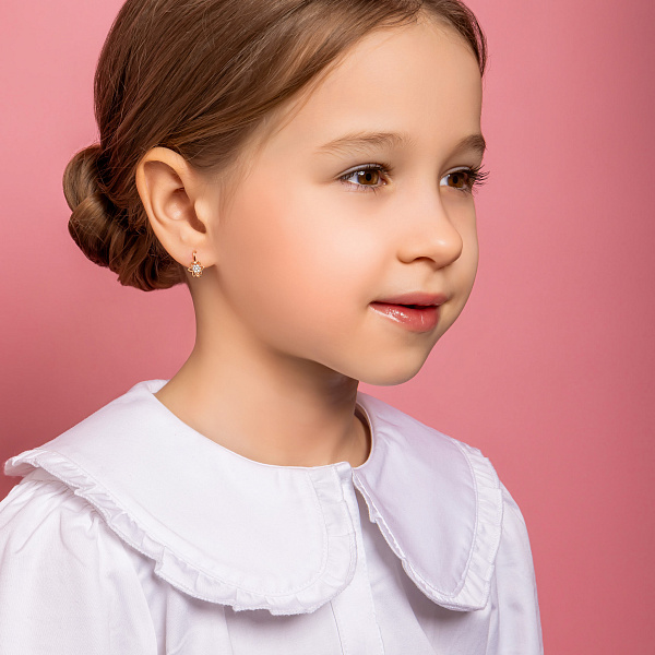 Детские золотые сережки «Цветы» с фианитами (арт. 106627) – изображение 3