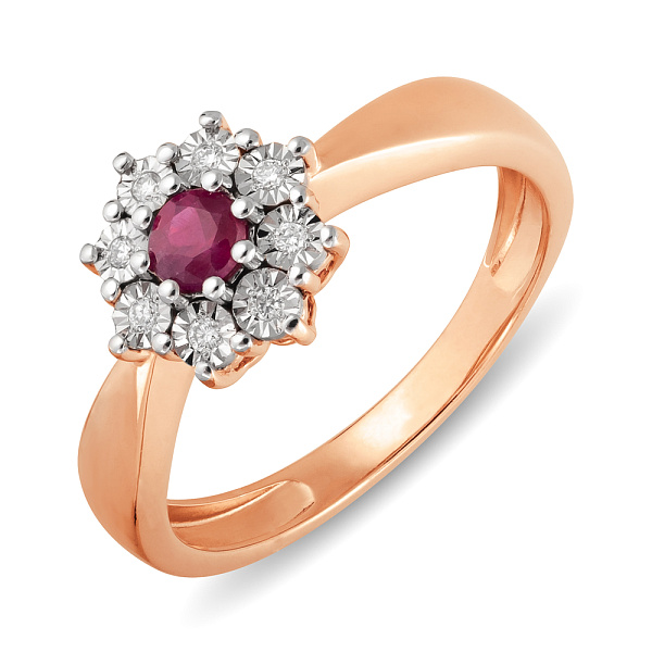 Каблучка з червоного золота з рубіном і діамантами (арт. К011062р) – зображення 1