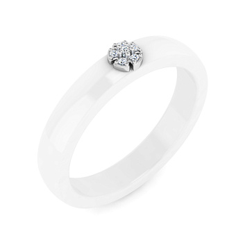 Каблучка з білої кераміки і золота з діамантами (арт. К011790бб)