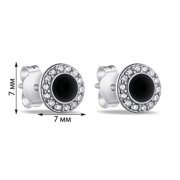 Серебряные серьги с черной эмалью и фианитами (арт. 7518/6490еч) – изображение 2