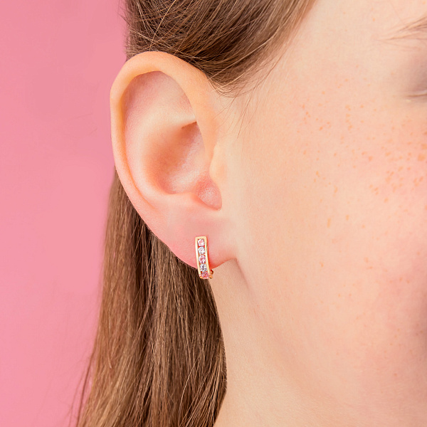 Дитячі золоті сережки з рожевими фіанітами (арт. 110144р) – зображення 2