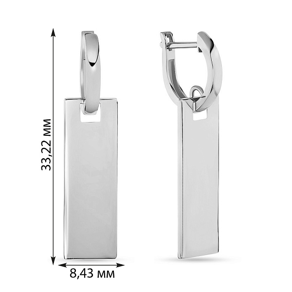 Золотые сережки-подвески в белом цвете металла (арт. 107745б) – изображение 2