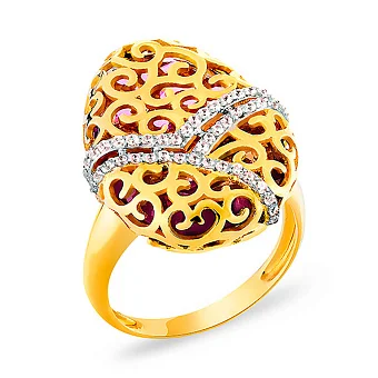 Золота каблучка з кварцом і фіанітами (арт. 152718жа)