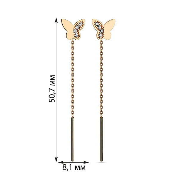 Сережки-протяжки "Бабочки" из золота (арт. 108171) – изображение 2