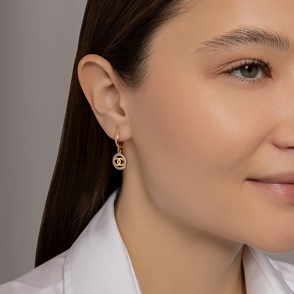 Золоті сережки-підвіски з фіанітами (арт. 1091405) – зображення 3