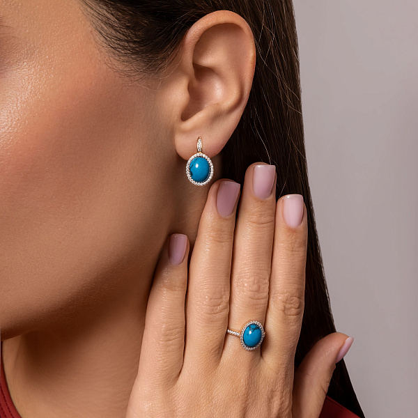 Золотое кольцо с бирюзой и фианитами (арт. 140693ПюГГ) – изображение 5