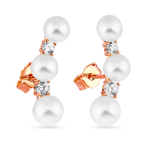 Серьги-пусеты из золота с жемчугом и фианитами (арт. 107919прлб) – изображение 1