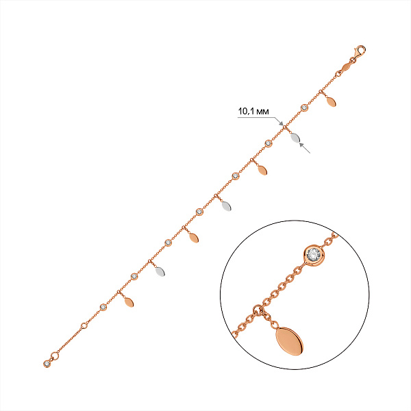 Золотой браслет с дорожкой из фианитов и подвесками (арт. 3261348р) – изображение 5