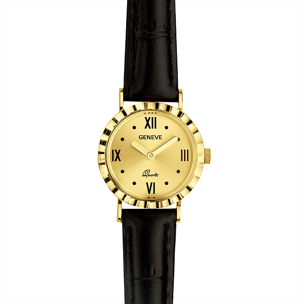 Золотые кварцевые часы с кожаным ремешком (арт. 260253жжч) – изображение 2