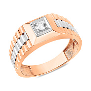 Фото Печатка из красного и белого золота с фианитом (арт. 180578кб)