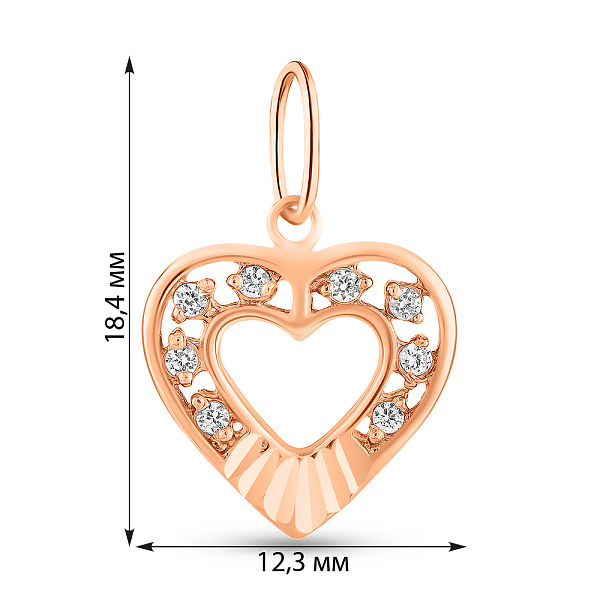 Кулон из красного золота Сердце с фианитами (арт. 423826) – изображение 3