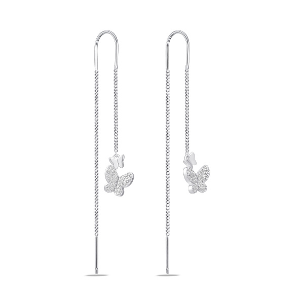 Серебряные серьги-протяжки бабочки с фианитами (арт. 7502/10533) – изображение 1