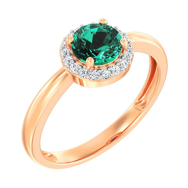 Золотое кольцо с зеленым кварцем и фианитами (арт. 141152Пз) – изображение 1