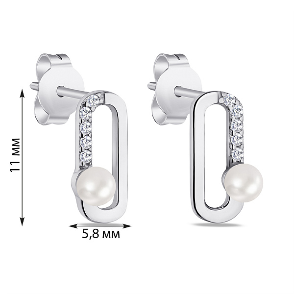 Серьги из серебра с жемчугом и с фианитами (арт. 7518/6210жб) – изображение 2