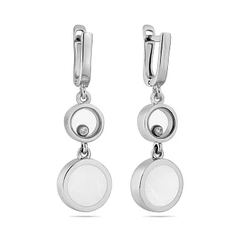 Сережки з білого золота з емаллю і фіанітами (арт. 106341беб)