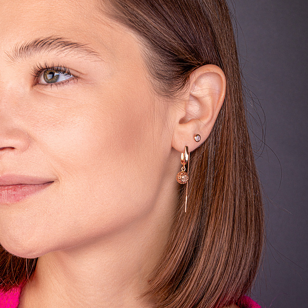 Золотые серьги-протяжки с фианитами (арт. 104980/3) – изображение 3