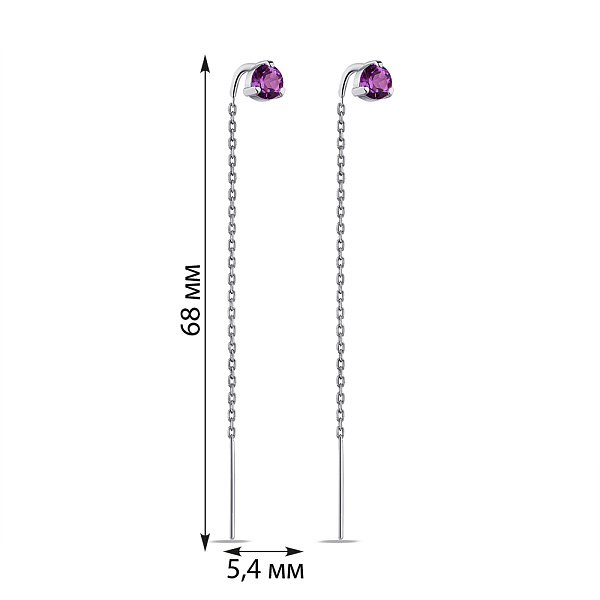 Срібні сережки-протяжки з фіолетовим аметистом (арт. 7502/557Асп) – зображення 2