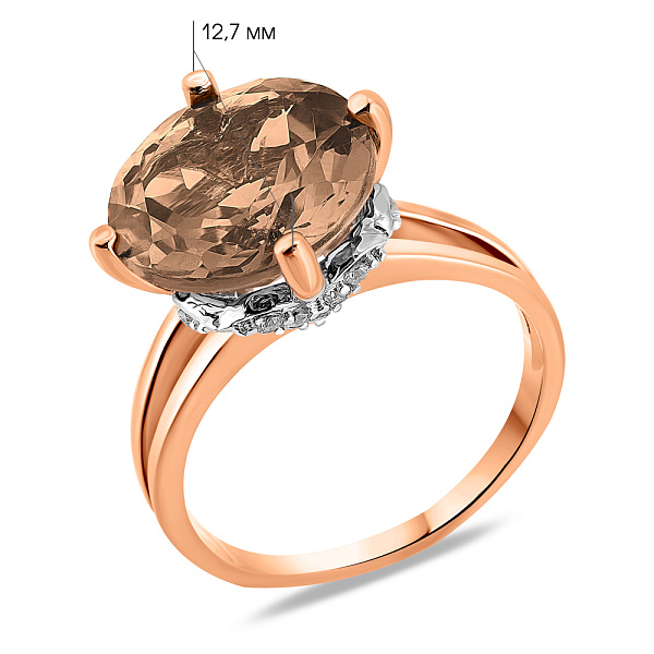 Каблучка з червоного золота з кварцом і фіанітами (арт. 152587Кд) – зображення 2