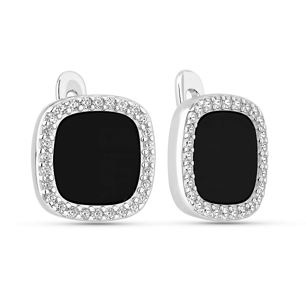 Серебряные серьги с ониксом и фианитами (арт. 7502/10335о) – изображение 1