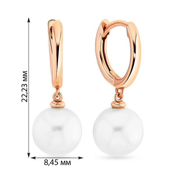 Сережки-подвески из красного золота с жемчугом (арт. 107584/10прлб) – изображение 4