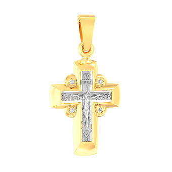 Фото Хрестик з жовтого золота з розп'яттям та фіанітами (арт. 501642ж)