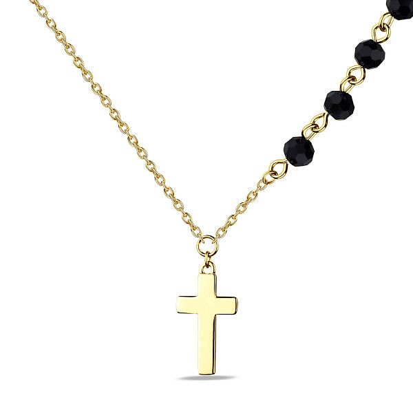 Колье серебряное Крестик с желтым родированием с ониксом (арт. 7507/1964жо) – изображение 1