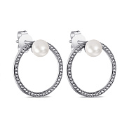 Срібні сережки-пусети з перлинами та фіанітами (арт. 7518/С2ФЖ/1376)