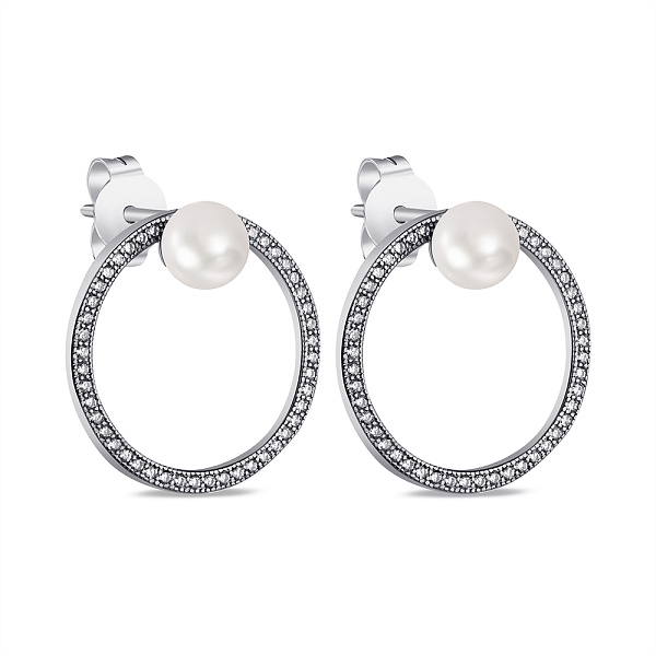 Срібні сережки-пусети з перлинами та фіанітами (арт. 7518/С2ФЖ/1376) – зображення 1