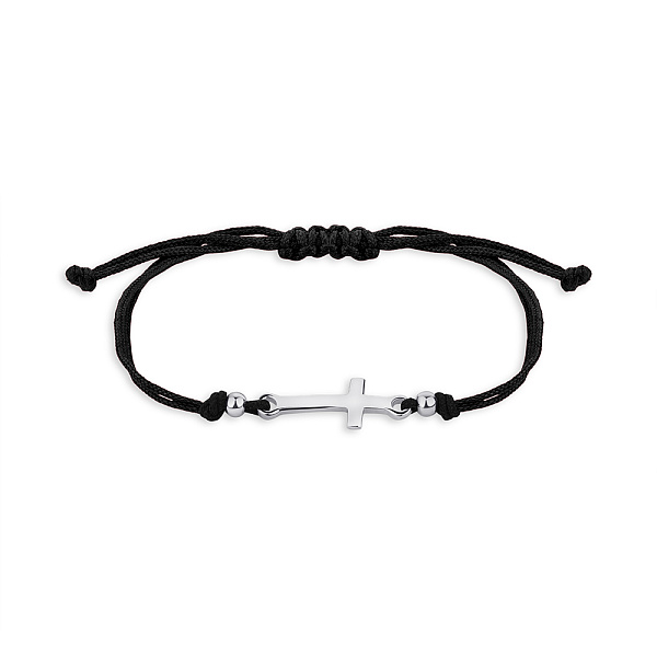 Браслет на черной нити с серебряной вставкой (арт. 7309/4476) – изображение 1