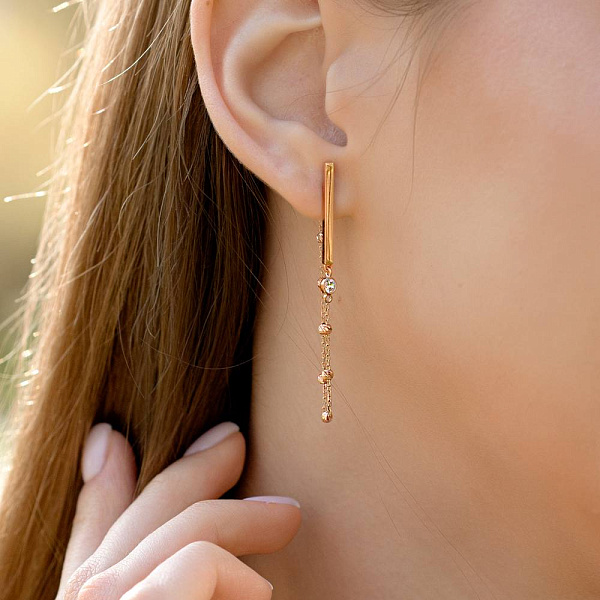 Довгі сережки-підвіски з червоного золота (арт. 109586) – зображення 3