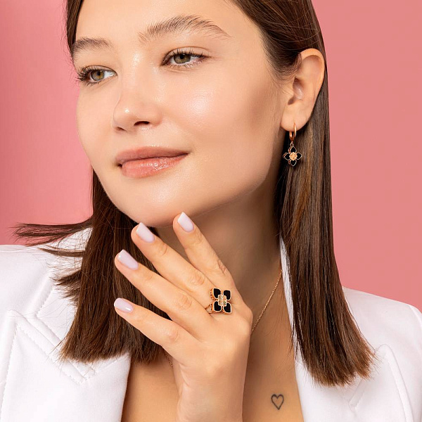 Золоті сережки з оніксом (арт. 1091613о) – зображення 3