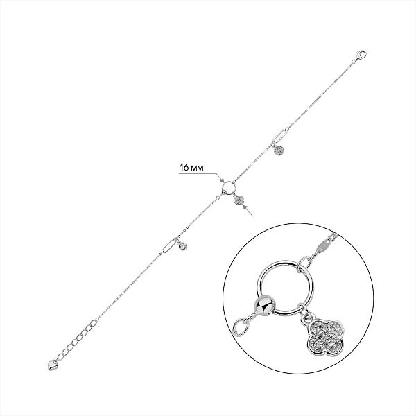 Серебряный браслет Клевер с фианитами (арт. 7509/4931) – изображение 2