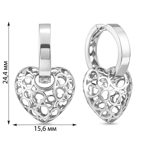 Сережки з білого золота Сердечка (арт. 1101026б) – зображення 2